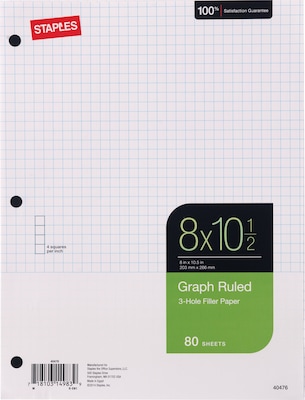 Staples® Graph Paper, 8 x 10.5, 80 Sheets/Pack, 24/Carton (40476CT)