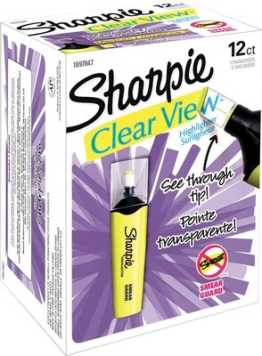 Sharpie Clear View Tank Highlighter, Chisel Tip, Yellow, Dozen (2128227/1897847)