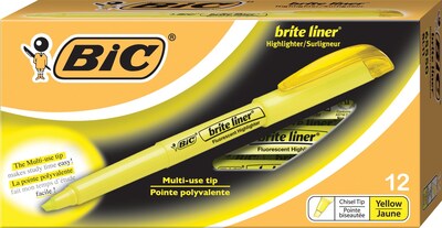 BIC Brite Liner Stick Highlighters, Chisel Tip, Fluorescent Yellow, 216/Carton (BL11YELCT)