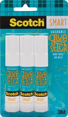 Scotch® Smart Washable Glue Sticks; White, 3/Pack