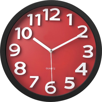 TEMPUS Wall Clock with Raised Numerals and Silent Sweep Red Dial, Plastic, 13(TC62127R)