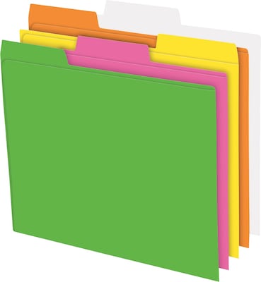 Pendaflex® Glow File Folders, 1/3 Cut Top Tab, Letter, Assorted Colors, 24/Bx