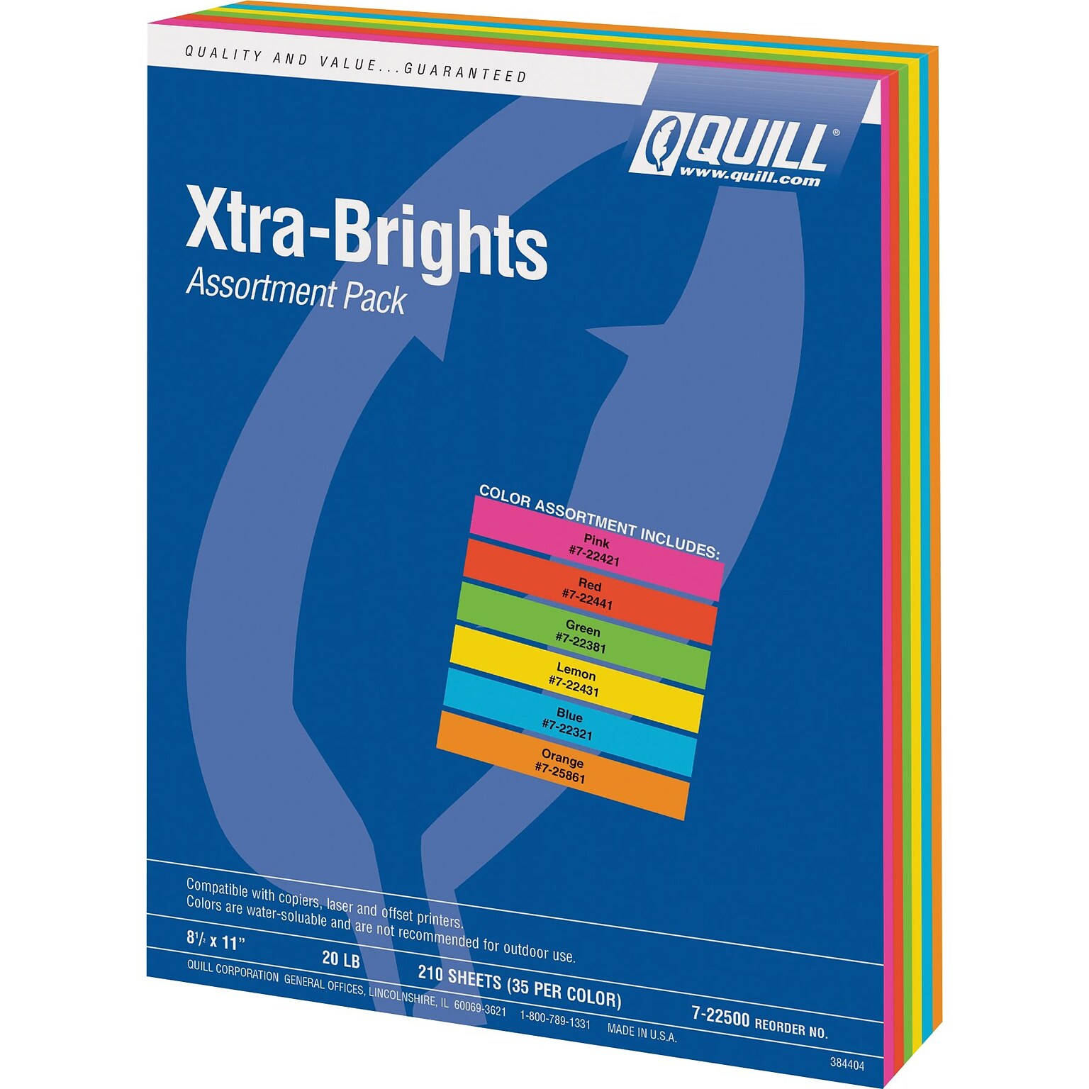 Quill Brand® Brights Multipurpose Paper, 20 lbs., 8.5 x 11, Assorted Colors, 210 Sheets/Pack (722500)