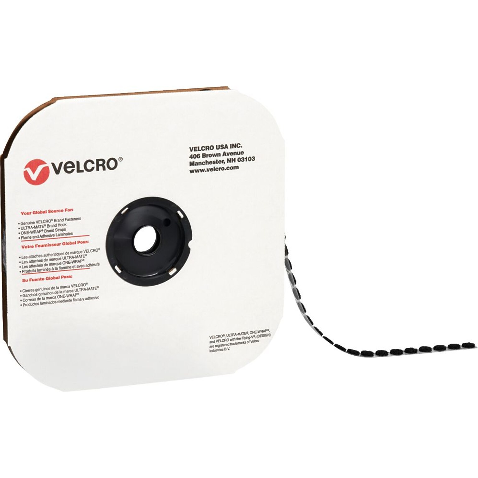 Velcro Loop Only Dots 7/8 Dia. Sticky Back Hook & Loop Fastener, Black, 900/Carton (VEL128)