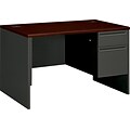 HON® 38000 Series Metal Office Suites; Single Pedestal Desk; Mahogany/Charcoal