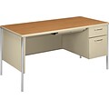 HON® Mentor Series Metal Desks in Harvest Oak/Putty; Single Pedestal Desk; 60