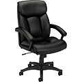 HON High-Back Executive Chair, Center-Tilt, Fixed Arms, Black SofThread Leather (BSXVL151SB11)