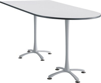 Cha Cha Standing Table 82 x 42 Designer White Peninsula Top Silver Base