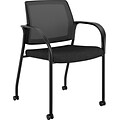 HON Ignition Mesh Back Multi-Purpose Stacking Chair; Fixed Arms, Casters, Black Frame, Black Fabric