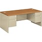 HON® 38000 Series Double Pedestal Desk, Harvest Oak/Putty, 72Wx36"D