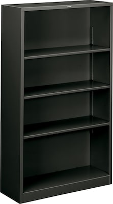 HON Brigade Steel Bookcase, Charcoal, 4-Shelf, 59H