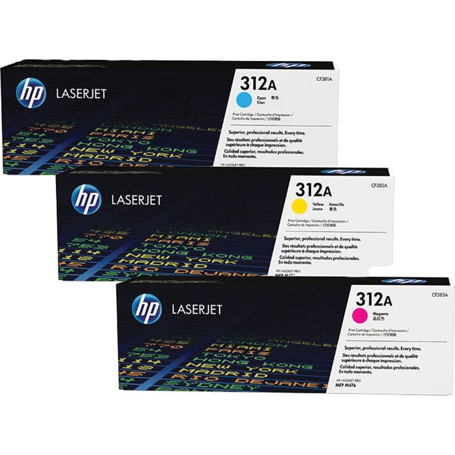 HP 312A Cyan/Magenta/Yellow Standard Yield Toner Cartridge, 3/Pack   (CF440AM)