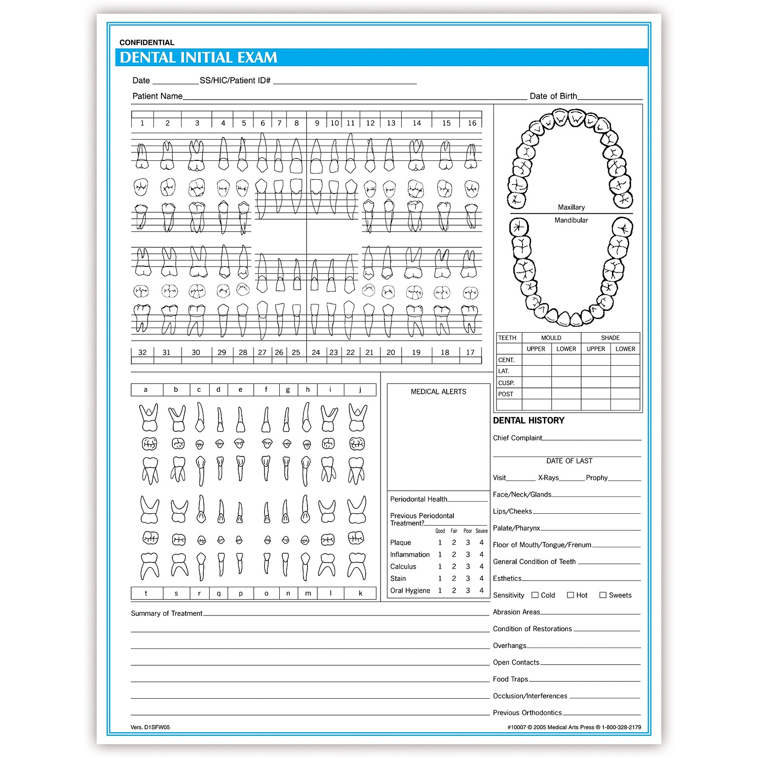 Medical Arts Press® Initial Exam Chart; Rainbow FormFamily™, Dental