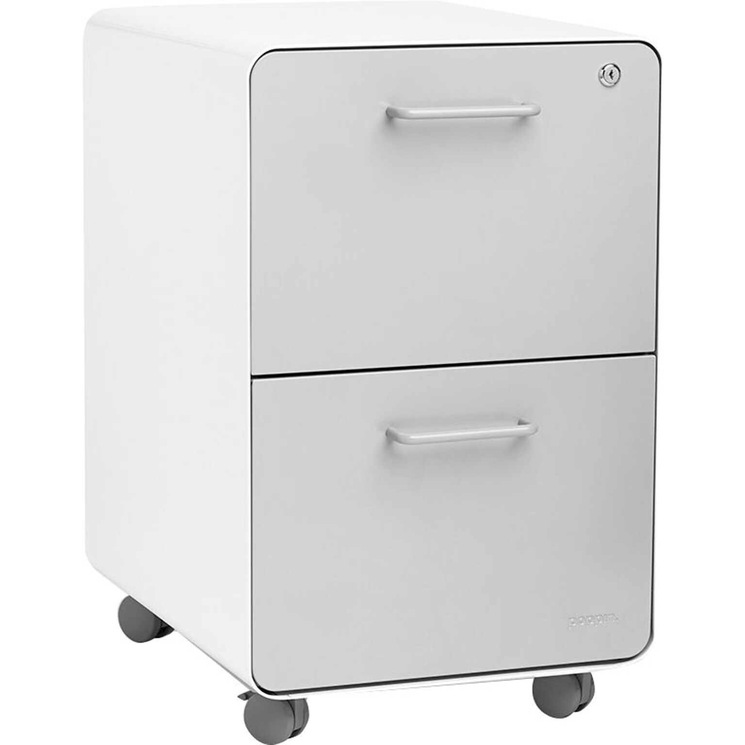 Poppin Stow 2-Drawer Mobile Vertical File Cabinet, Letter/Legal Size, Lockable, 25H x 15.75W x 20D, White and Gray (102257)
