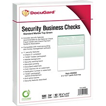 Paris DocuGard Standard 8.5 x 11 Business Security Check On Top, 24 lbs., Green, 500 Sheets/Ream,