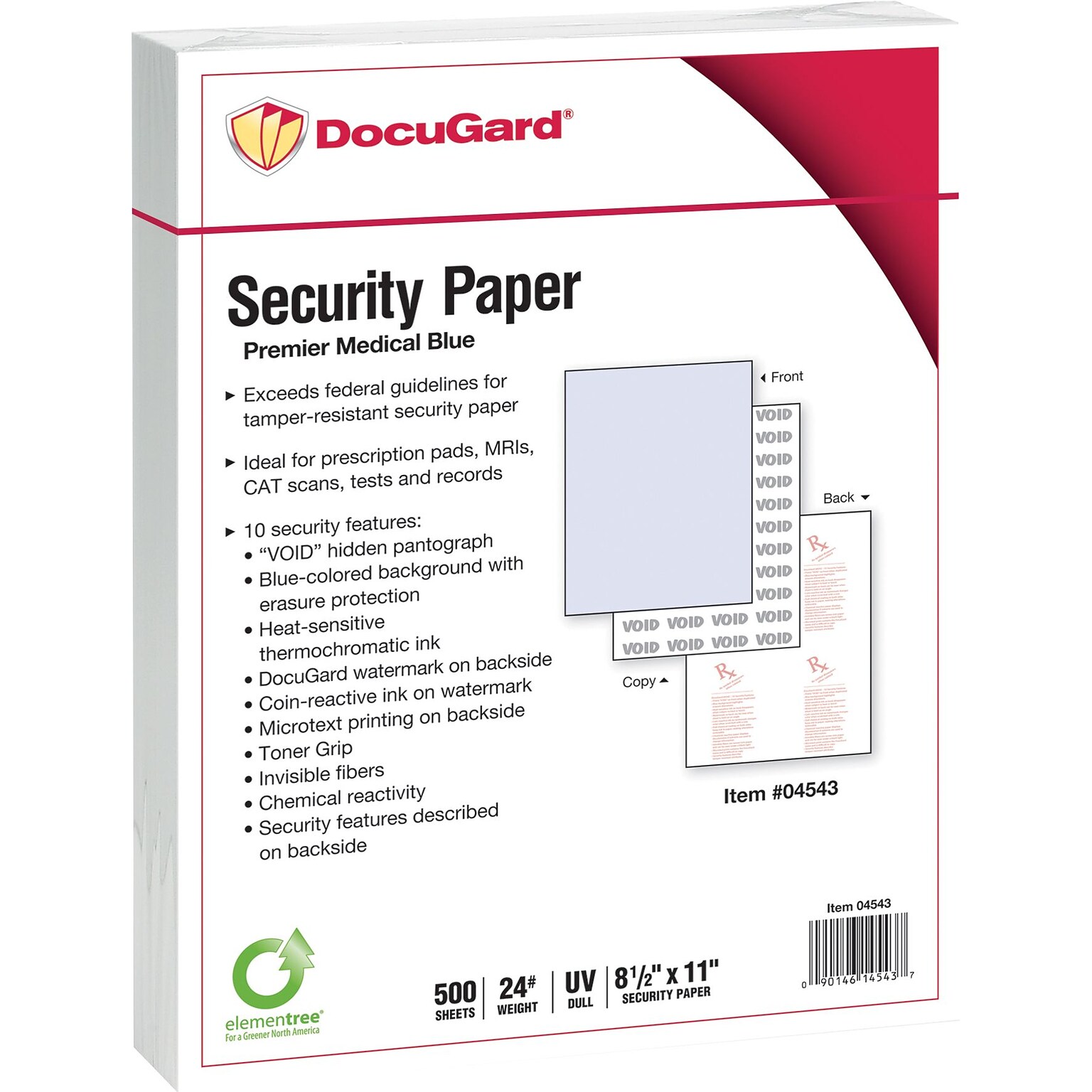 Paris DocuGard Medical Security Paper, 8.5 x 11, 25 lbs., Blue, 500 Sheets/Ream, 2500/Carton (04543P)