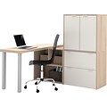 i3 by Bestar L-Shaped desk in Northern Maple and Sandstone