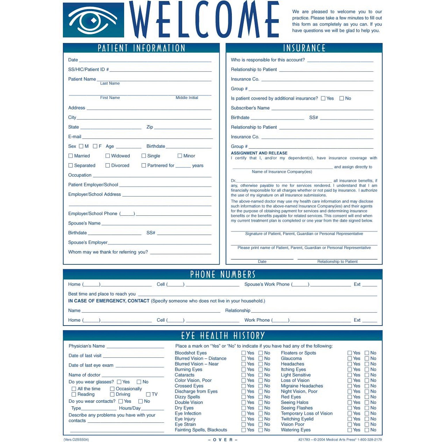 Medical Arts Press® Welcome Registration Form,  Eye Graphic