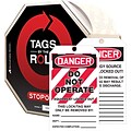 Accuform Tag By-The-Roll, DANGER DO NOT OPERATE EQUIPMENT LOCK OUT, 6 1/4x3 Cardstock, 100/Roll (T