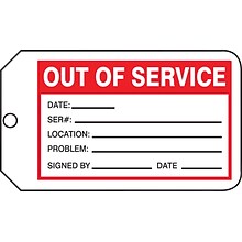Accuform Production Control Tag, OUT OF SERVICE, 5 3/4 x 3 1/4, PF-Cardstock, 25/Pack (MMT330CTP)