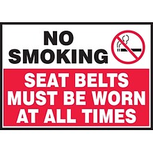 Accuform Label, NO SMOKING SEAT BELTS MUST BE WORN AT ALL TIMES, 3 1/2x5, Adhesive Vinyl, 5/Pack (
