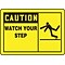Accuform Signs Safety Label, CAUTION WATCH YOUR STEP, 3 1/2 x 5, Adhesive Vinyl, 5/Pack