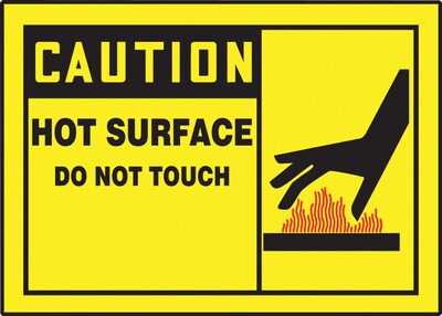 Accuform Safety Label, CAUTION HOT SURFACE DO NOT TOUCH, 3 1/2 x 5, Adhesive Vinyl, 5/Pack (LEQM64