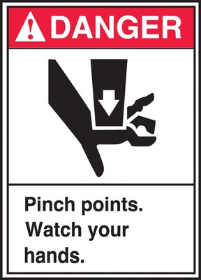 Accuform Safety Label, DANGER PINCH POINTS WATCH YOUR HANDS, 5 x 3 1/2, Adhesive Vinyl, 5/Pack (LE