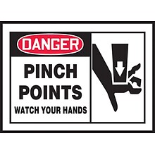 Accuform Safety Label, DANGER PINCH POINTS WATCH YOUR HANDS, 3 1/2 x 5, Adhesive Vinyl, 5/Pack (LE