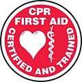 Accuform Hard Hat/Helmet Decal, CPR FIRST AID CERTIFIED & TRAINED, 2 1/4, Adhesive Vinyl, 10/Pack (