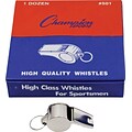 Champion Sports Metal Whistle, Silver, 12/Pack (CHS501)