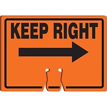 Accuform Traffic Cone Top Warning Sign, KEEP RIGHT (ARROW), 10 x 14, Plastic (FBC772)