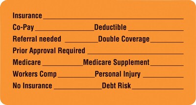 Medical Arts Press® Insurance Chart File Medical Labels, Insurance Information, Fl Orange, 1-3/4x3-1