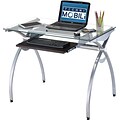 Techni Mobili Glass Top Computer Desk With Pull-Out Keyboard Panel, Clear