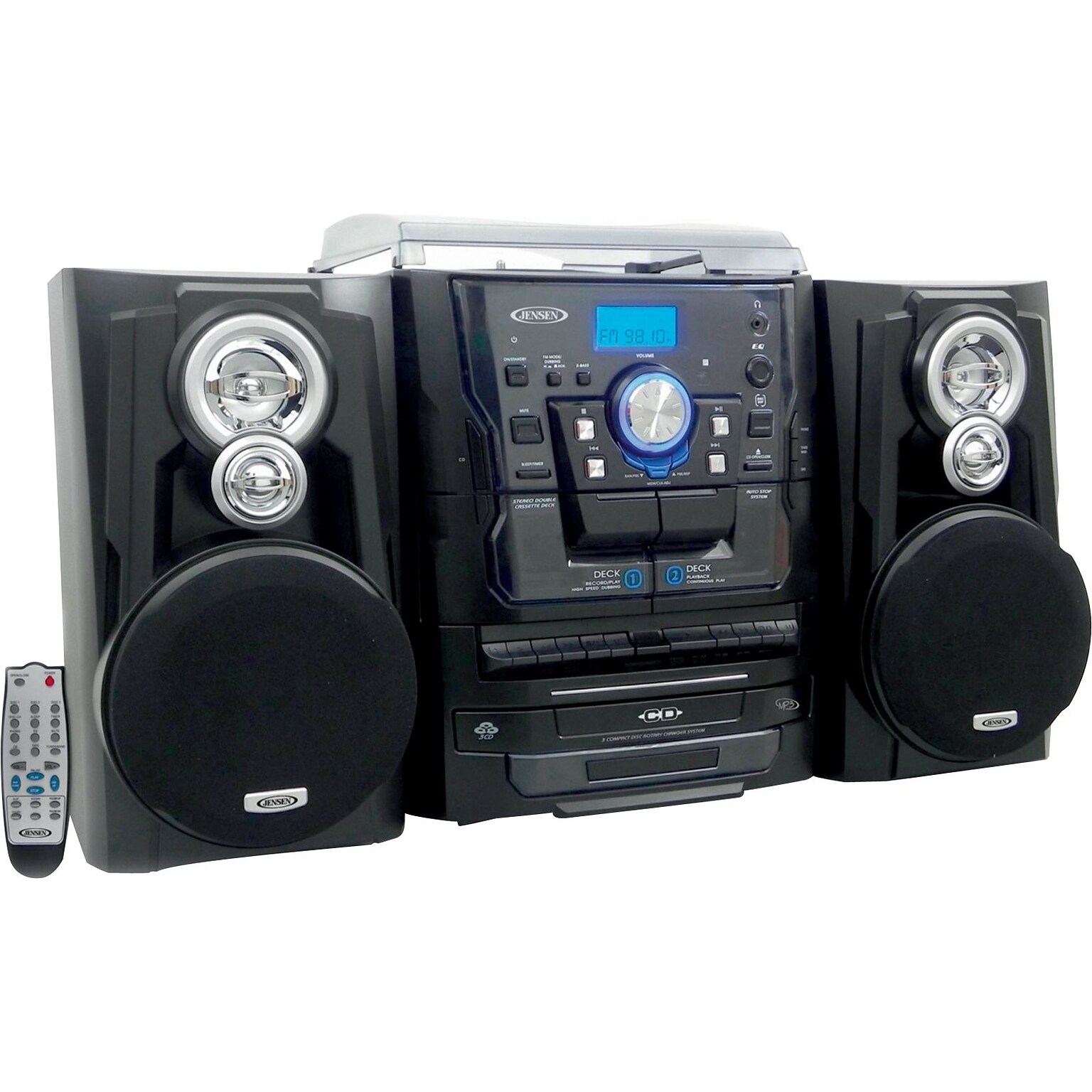 Jensen Bluetooth 3 Speed Stereo Turntable 3 CD Changer and Dual Cassette with Radio
