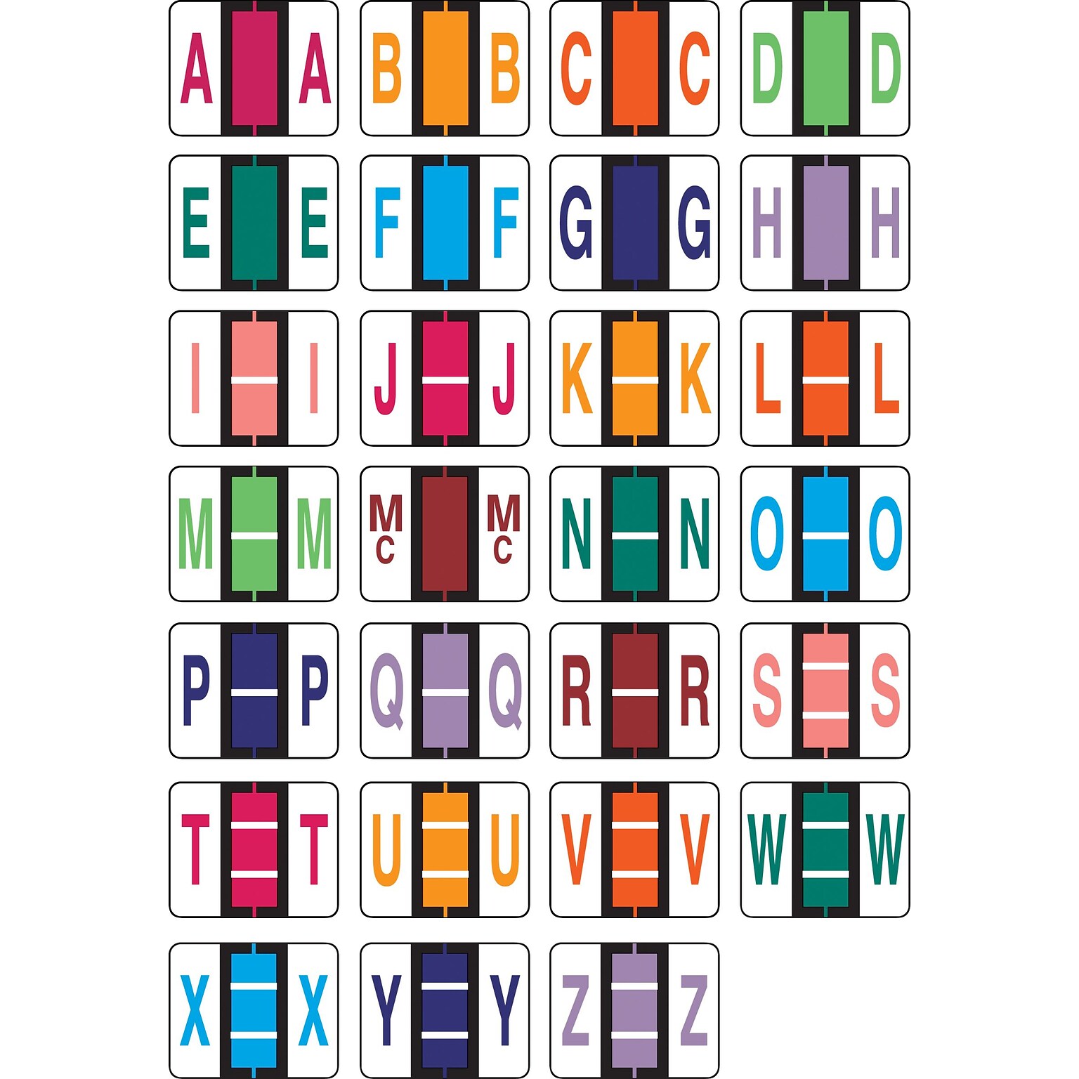 Medical Arts Press® Products Compatible Alphabetic Labels, Assorted Colors, 1x1-1/4, 14,000 Labels