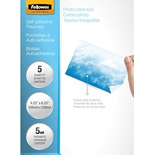 Fellowes Self Sealing Laminating Pouches, Photo, 5 Mil, 5/Pack (5220401)