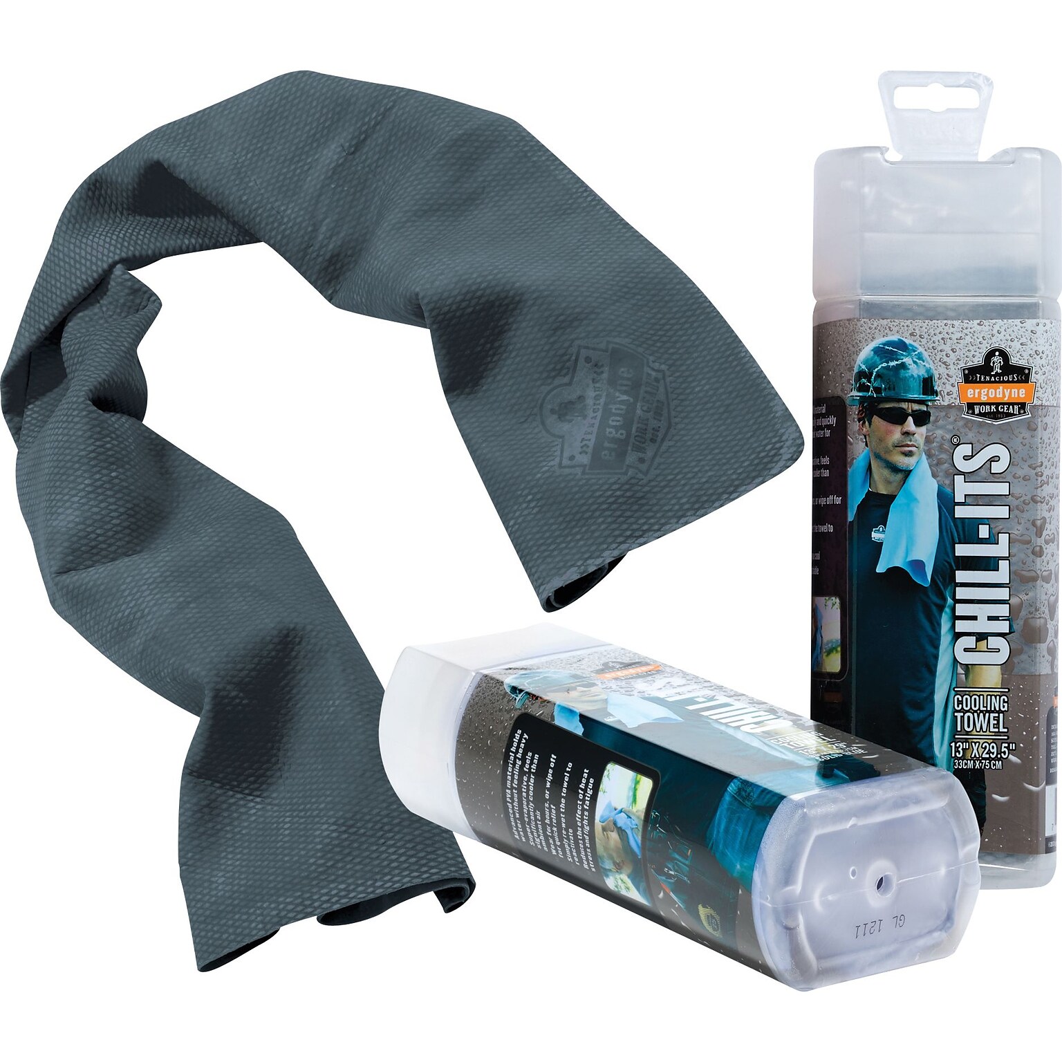 Ergodyne Chill-Its Cooling Towel, Gray, One Size, 6/Carton (12438)