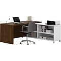 Bestar® Pro-Linea L-Desk in White & Oak Barrel