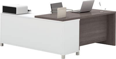 Bestar Pro-Linea 71W L-Desk, White & Bark Grey (120885-47)