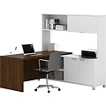 Bestar® Pro-Linea L-Desk with hutch in White & Oak Barrel