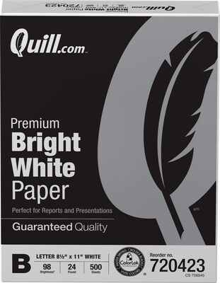 Quill Brand® 8.5" x 11" Laser & Inkjet Print Paper, 24 lbs., 98 Brightness, 500 sheets/Ream (720423)