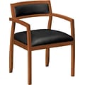 HON Topflight SofThread Leather Guest Chair, Wood Frame, Bourbon Cherry Finish, Black (BSXVL852HSB11)