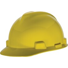 Mine Safety Appliances V-Gard Polyethylene 4-Point Pinlock Suspension Short Brim Hard Hat, Yellow (4