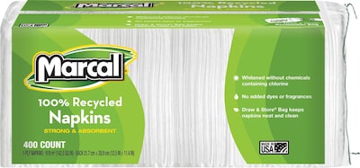 Small Steps Recycled Lunch Napkin, 1-ply, White, 400 Napkins/Pack, 6/Carton (6506-6)