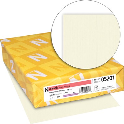 Neenah Paper CLASSIC Linen Writing Paper, 8 1/2 x 11, 24 lb., Linen Finish, Natural White, 500/Rea