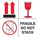 Tape Logic® Labels, Fragile - Do Not Stack, 4 x 4, Red/White/Black, 500/Roll
