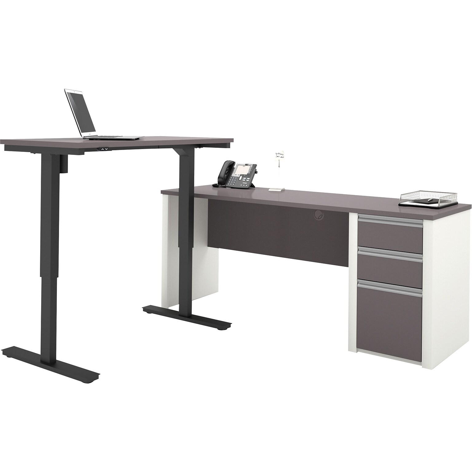 Bestar Connexion 72W L-Desk with Electric Height-Adjustable Desk, Slate/Sandstone (93885-59)
