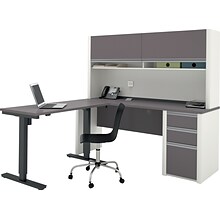 Bestar Connexion 72W L-Desk with Hutch & Electric Height-Adjustable Desk, Slate/Sandstone (93886-59