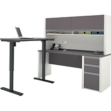 Bestar Connexion 72W L-Desk with Hutch & Electric Height-Adjustable Desk, Slate/Sandstone (93886-59